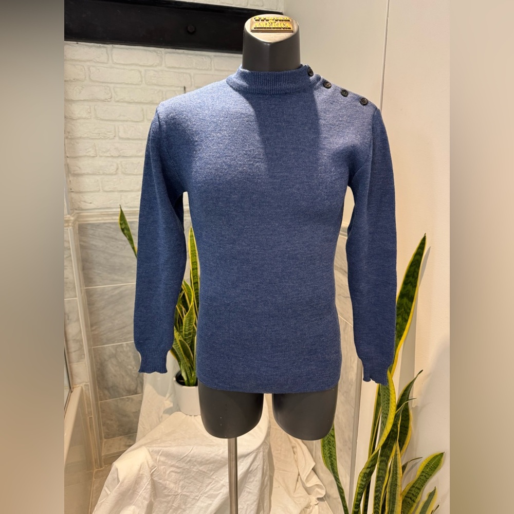St-James sailor Men's Blue Sweater with Button Detail made in France 100% wool
